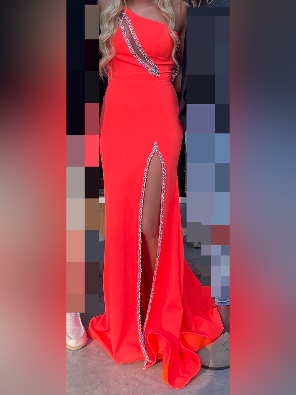 Ava Presley One-Shoulder Neon Orange Prom Dress - 40014 Size 4